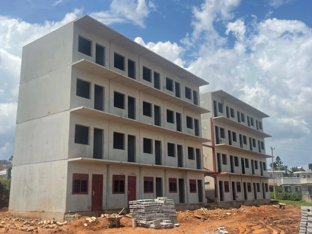 Multi-storey prefabricated concrete modular building under construction